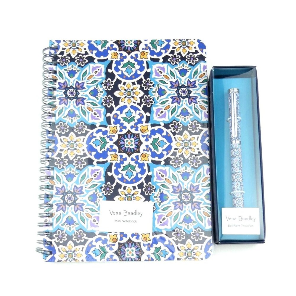 Vera Bradley Lisbon Medallion Cool Mini Spiral Notebook & Ball Point Pen Set NWT